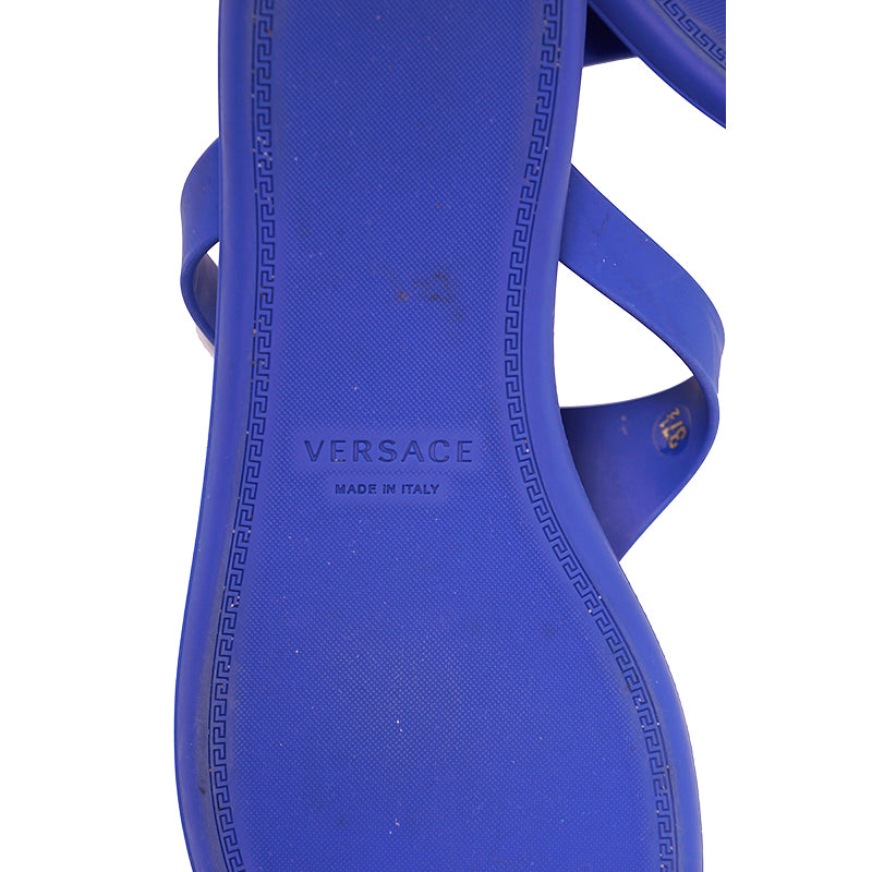 sz 37.5 NEW $350 VERSACE Blue Rubber MEDUSA LOGO Flip Flops Pool JELLY SANDALS