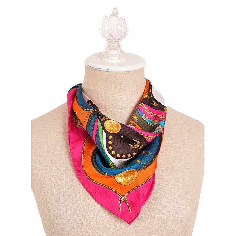 NEW $495 Versace Multicolored BAROCCO Western Print SCARF with Gold Logo Clasp