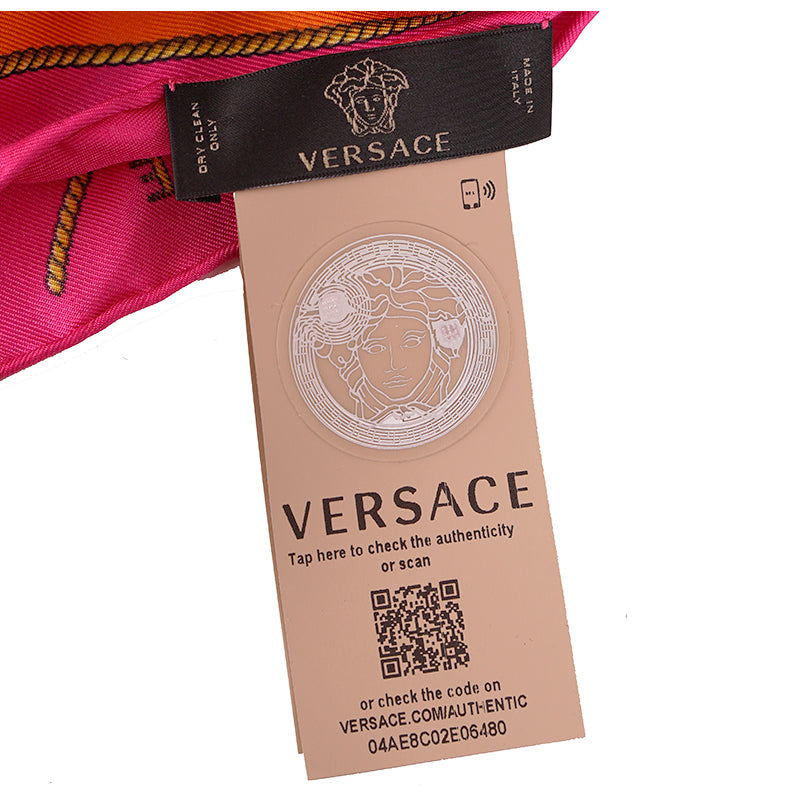 NEW $495 Versace Multicolored BAROCCO Western Print SCARF with Gold Logo Clasp