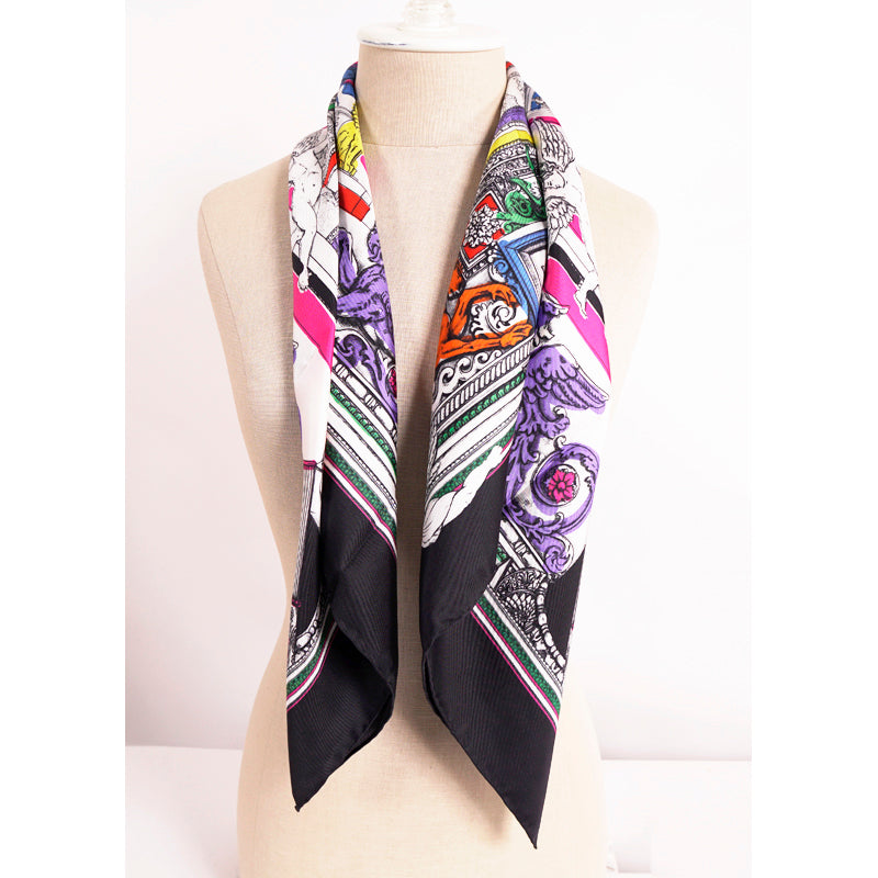 NEW $450 VERSACE White Il Tempio Classic LOGO HORSE PRINT Silk Twill 35" SCARF