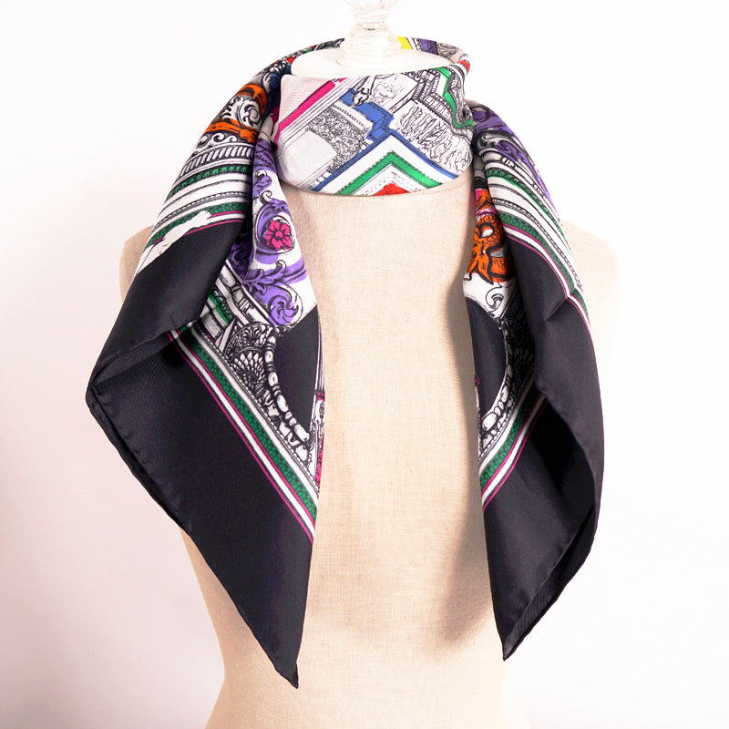 NEW $450 VERSACE White Il Tempio Classic LOGO HORSE PRINT Silk Twill 35" SCARF