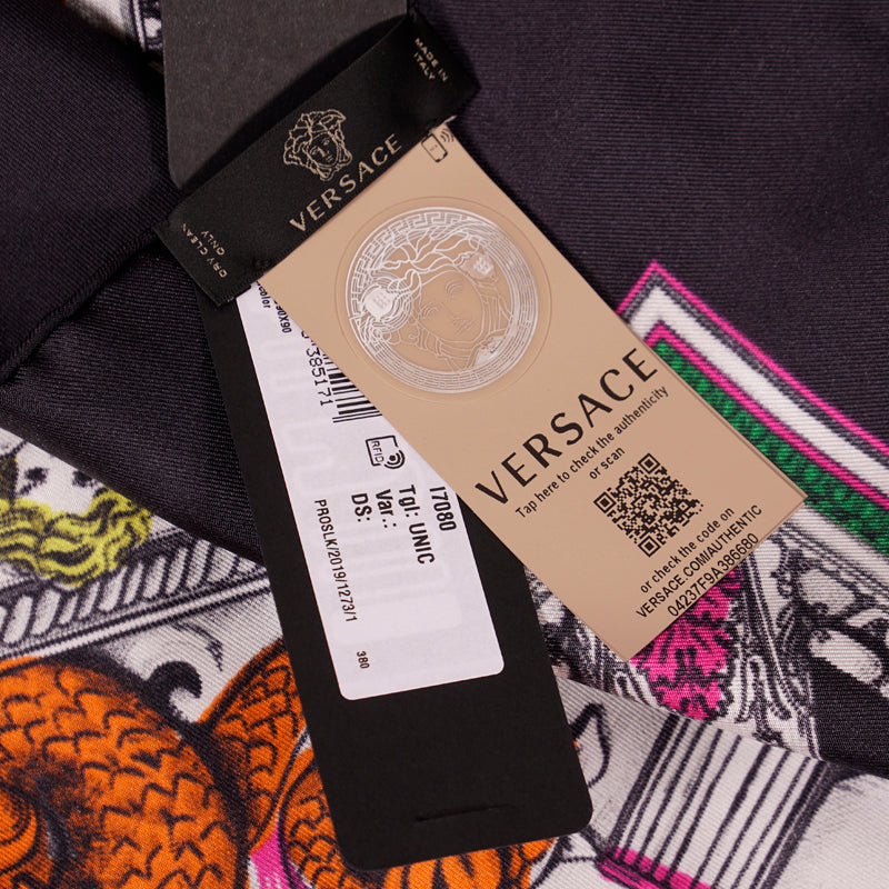 NEW $450 VERSACE White Il Tempio Classic LOGO HORSE PRINT Silk Twill 35" SCARF