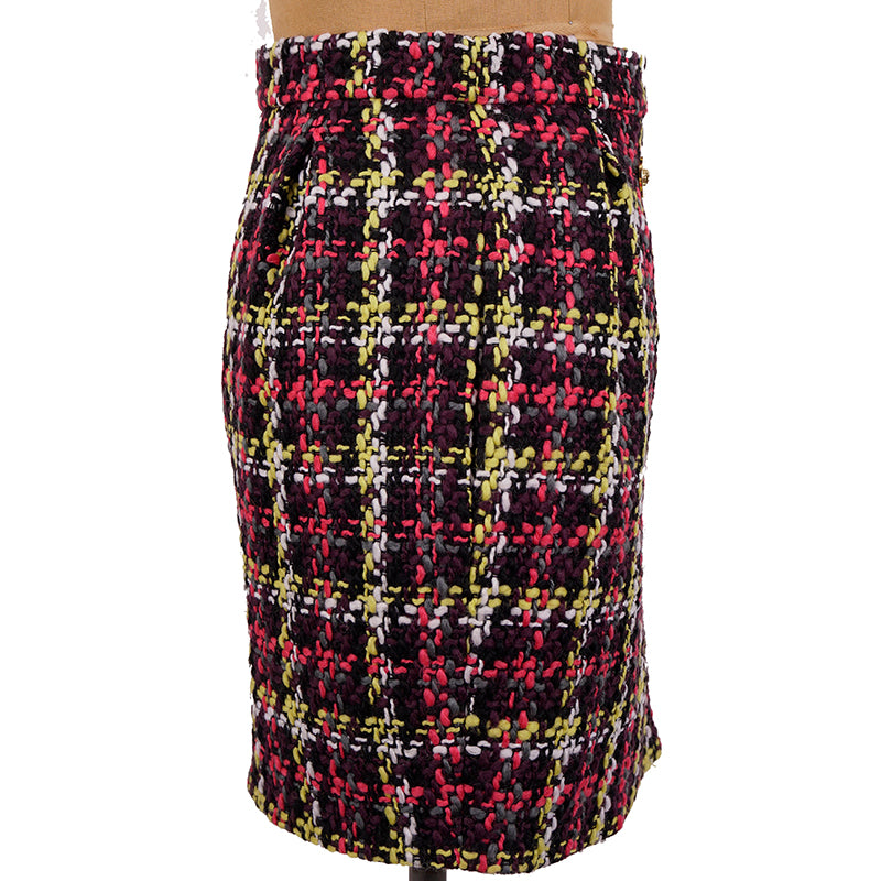 sz 38 NEW $825 VERSACE Red Blue Wool Check RUNWAY TWEED Wrap MEDUSA BUTTON SKIRT