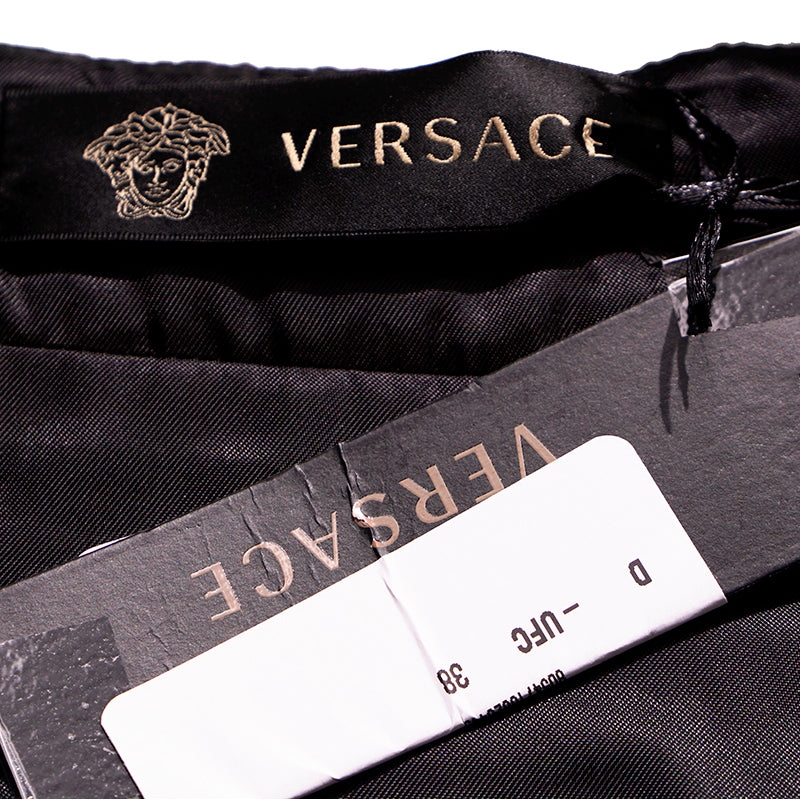 sz 38 NEW $825 VERSACE Red Blue Wool Check RUNWAY TWEED Wrap MEDUSA BUTTON SKIRT