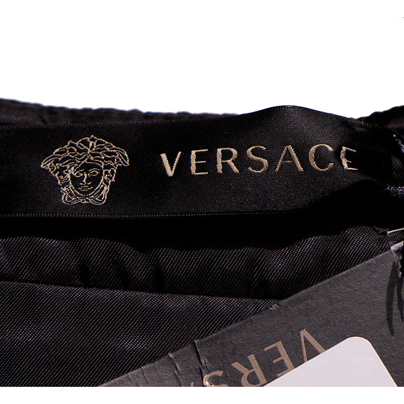 sz 38 NEW $825 VERSACE Red Blue Wool Check RUNWAY TWEED Wrap MEDUSA BUTTON SKIRT