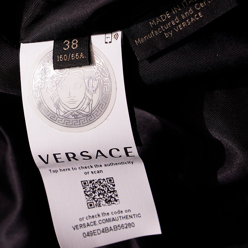 sz 38 NEW $825 VERSACE Red Blue Wool Check RUNWAY TWEED Wrap MEDUSA BUTTON SKIRT