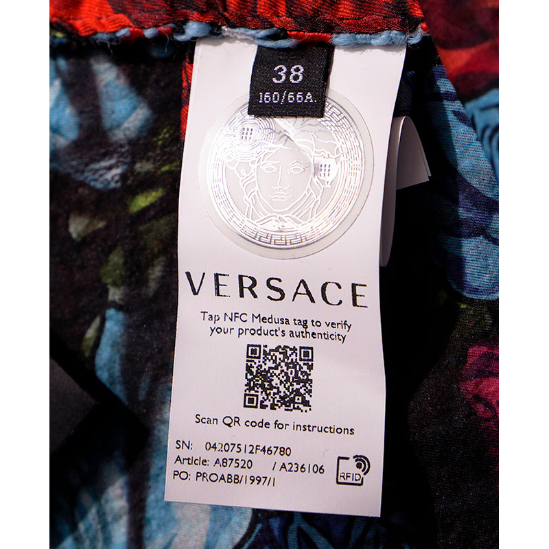 sz 38 NEW $825 VERSACE Red Blue Wool Check RUNWAY TWEED Wrap MEDUSA BUTTON SKIRT