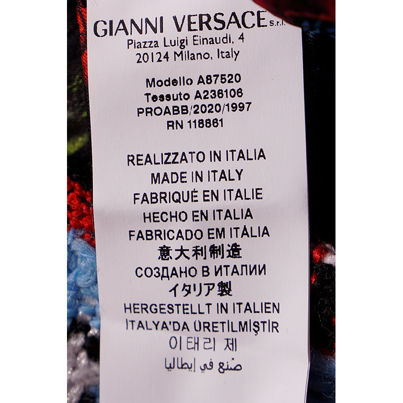 sz 38 NEW $825 VERSACE Red Blue Wool Check RUNWAY TWEED Wrap MEDUSA BUTTON SKIRT