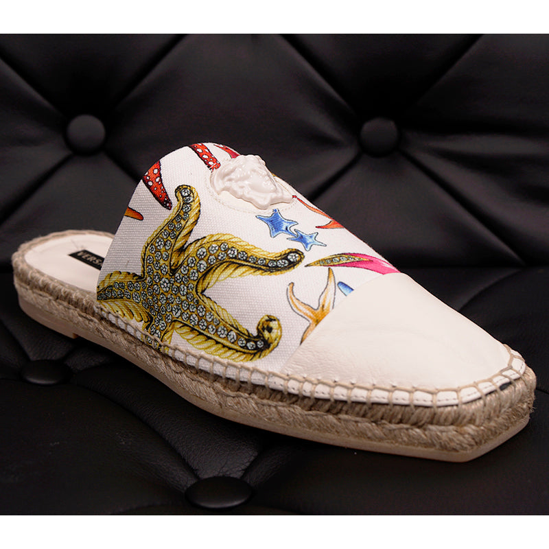 38.5 NEW $495 VERSACE Tresor de la Mer Canvas Leather LA MEDUSA Espadrille MULES