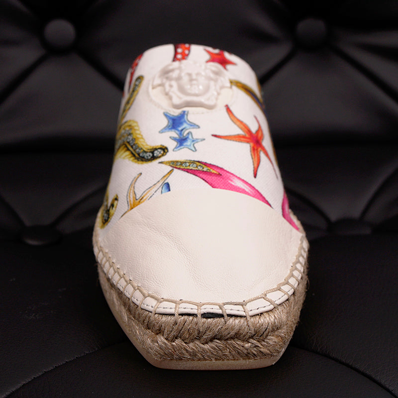 38.5 NEW $495 VERSACE Tresor de la Mer Canvas Leather LA MEDUSA Espadrille MULES
