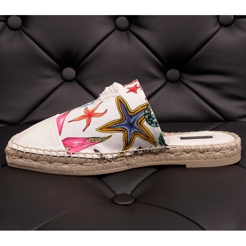 38.5 NEW $495 VERSACE Tresor de la Mer Canvas Leather LA MEDUSA Espadrille MULES