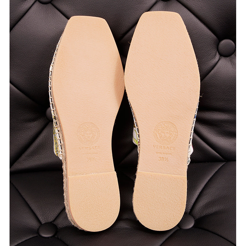 38.5 NEW $495 VERSACE Tresor de la Mer Canvas Leather LA MEDUSA Espadrille MULES
