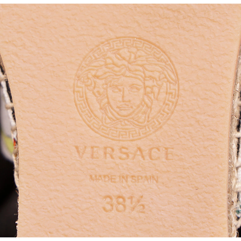 38.5 NEW $495 VERSACE Tresor de la Mer Canvas Leather LA MEDUSA Espadrille MULES