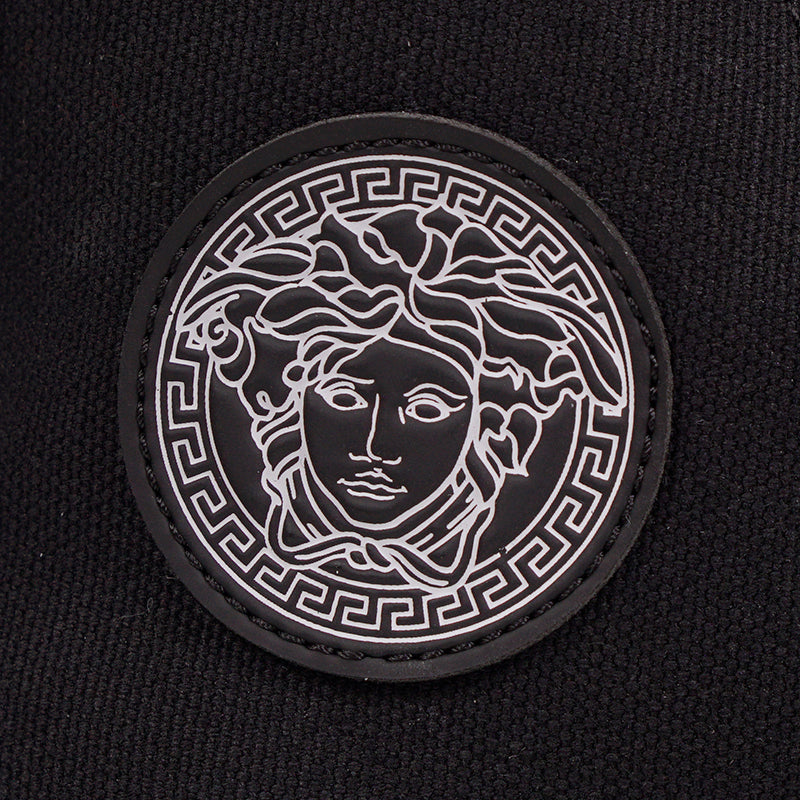 46 US 13 NEW $550 VERSACE Men's Black Canvas MEDUSA LOGO PATCH High-top SNEAKERS