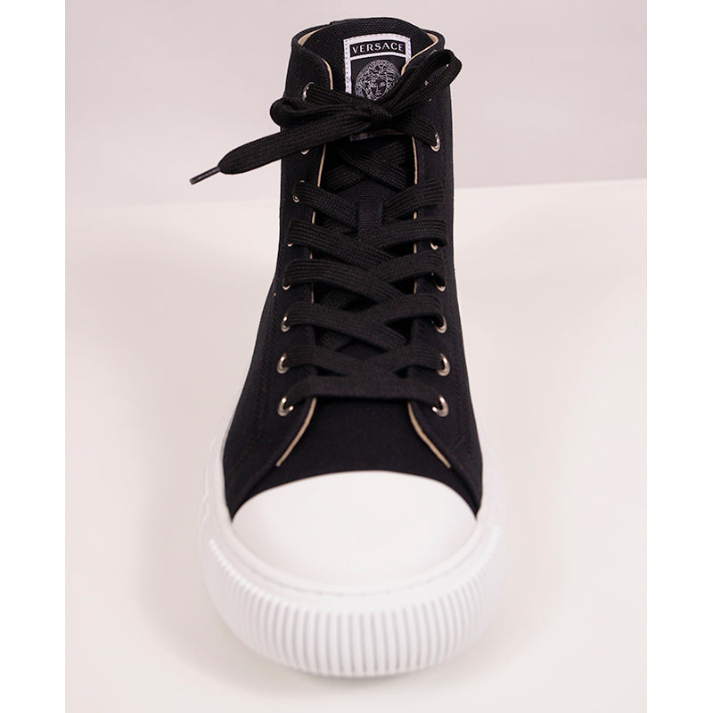 46 US 13 NEW $550 VERSACE Men's Black Canvas MEDUSA LOGO PATCH High-top SNEAKERS