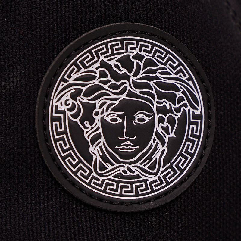 46 US 13 NEW $550 VERSACE Men's Black Canvas MEDUSA LOGO PATCH High-top SNEAKERS