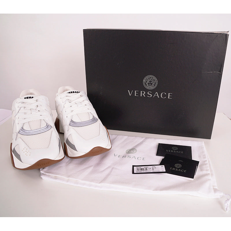 43.5 10.5 NEW $995 VERSACE Mens RUNWAY White Leather Mesh SQUALO Chunky SNEAKERS