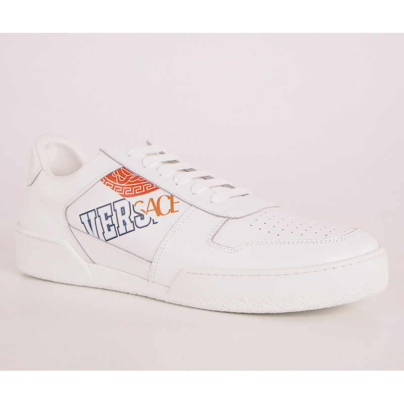 46 US 13 NEW $780 VERSACE Men's White SPLIT LOGO Low Top Tennis Shoes SNEAKERS