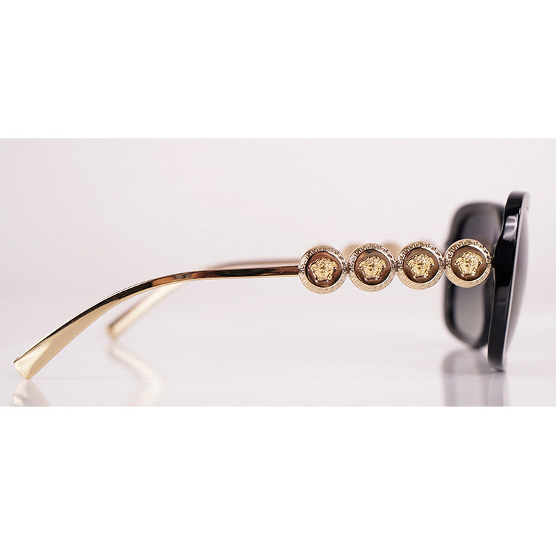 NEW $410 VERSACE Black Plastic GOLD MEDUSA LOGO MEDALLIONS Oversized SUNGLASSES