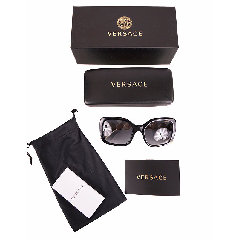 NEW $410 VERSACE Black Plastic GOLD MEDUSA LOGO MEDALLIONS Oversized SUNGLASSES