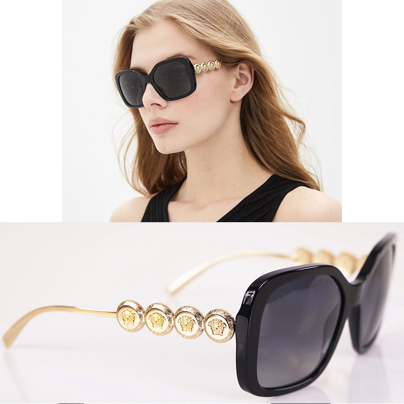 NEW $410 VERSACE Black Plastic GOLD MEDUSA LOGO MEDALLIONS Oversized SUNGLASSES