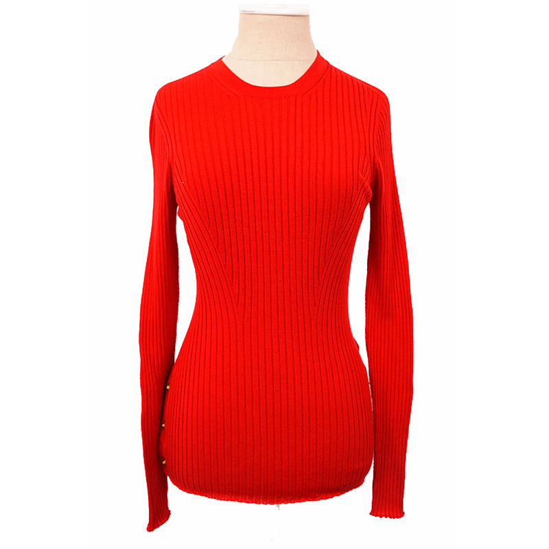 SZ 46 NEW $875 VERSACE Red Wool GOLD LOGO MEDUSA BUTTONS Rib SWEATER KNIT TOP
