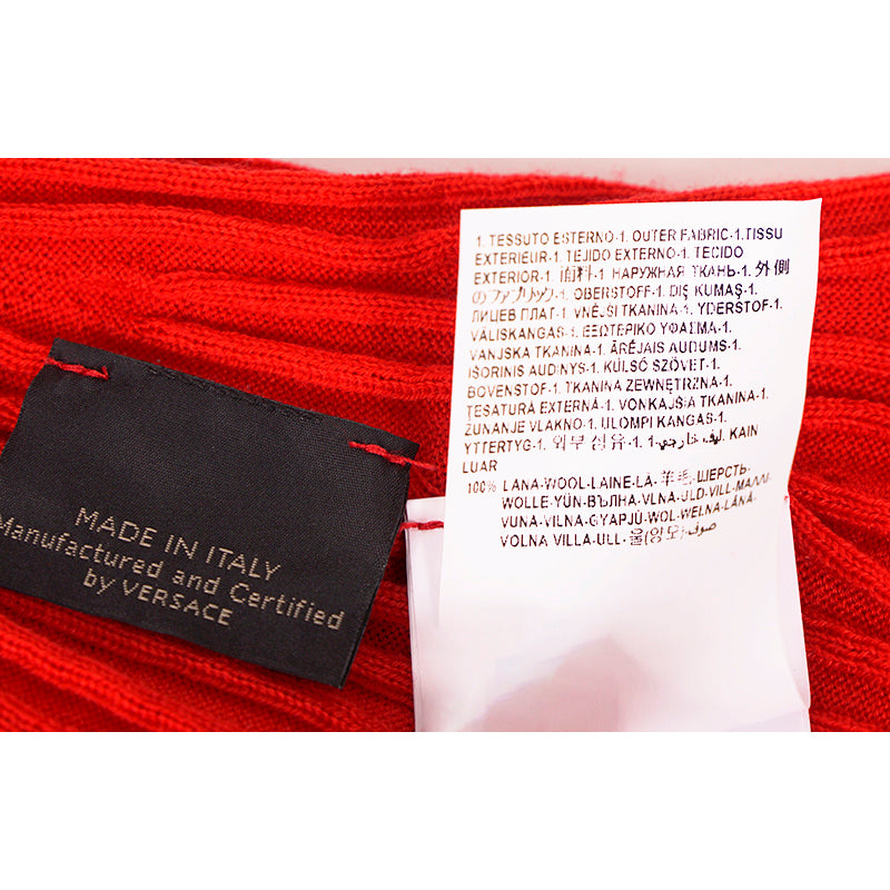 SZ 46 NEW $875 VERSACE Red Wool GOLD LOGO MEDUSA BUTTONS Rib SWEATER KNIT TOP
