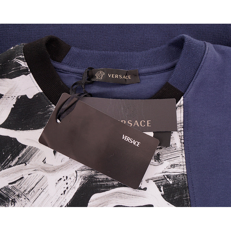 XS & XL NEW $850 VERSACE Men's Blue Colorblock LARGE MEDUSA ART PRINT Top SWEATSHIRT