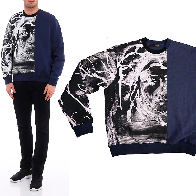 XS & XL NEW $850 VERSACE Men's Blue Colorblock LARGE MEDUSA ART PRINT Top SWEATSHIRT