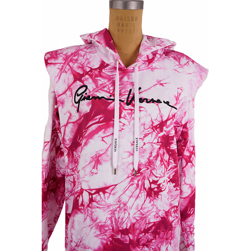 38 NEW $975 VERSACE RUNWAY Woman's PINK TIE DYE Cotton Shoulder Pad SWEATSHIRT