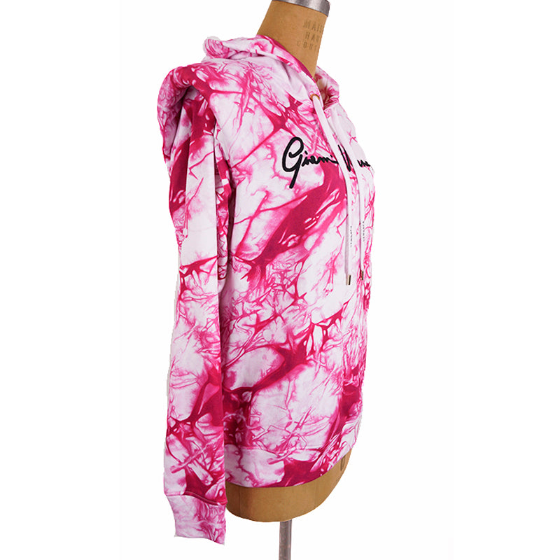 38 NEW $975 VERSACE RUNWAY Woman's PINK TIE DYE Cotton Shoulder Pad SWEATSHIRT