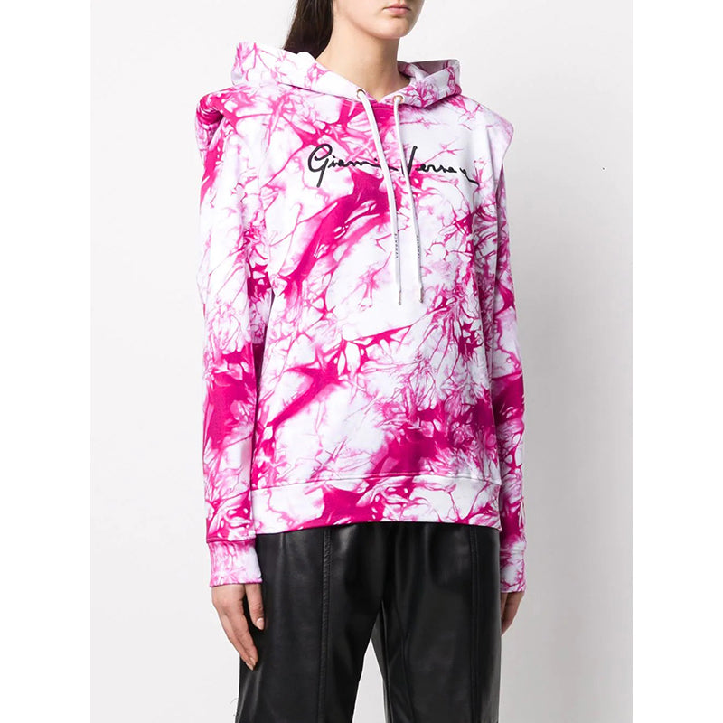 38 NEW $975 VERSACE RUNWAY Woman's PINK TIE DYE Cotton Shoulder Pad SWEATSHIRT
