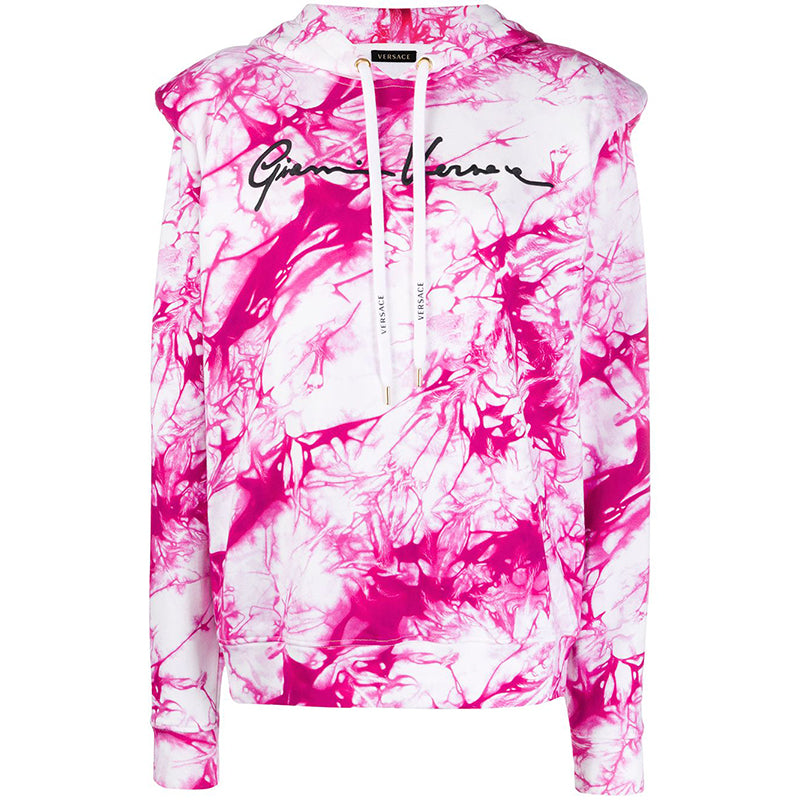 38 NEW $975 VERSACE RUNWAY Woman's PINK TIE DYE Cotton Shoulder Pad SWEATSHIRT