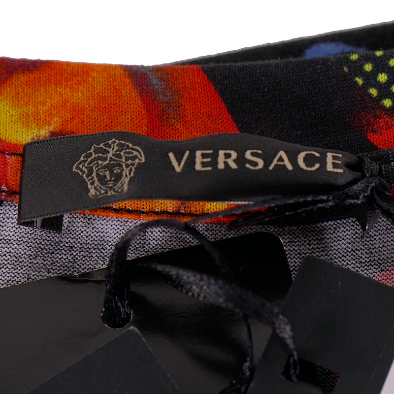 sz S NEW $650 VERSACE Mens Black 100% Cotton Red Heart RUNWAY Print Crew Neck T-SHIRT