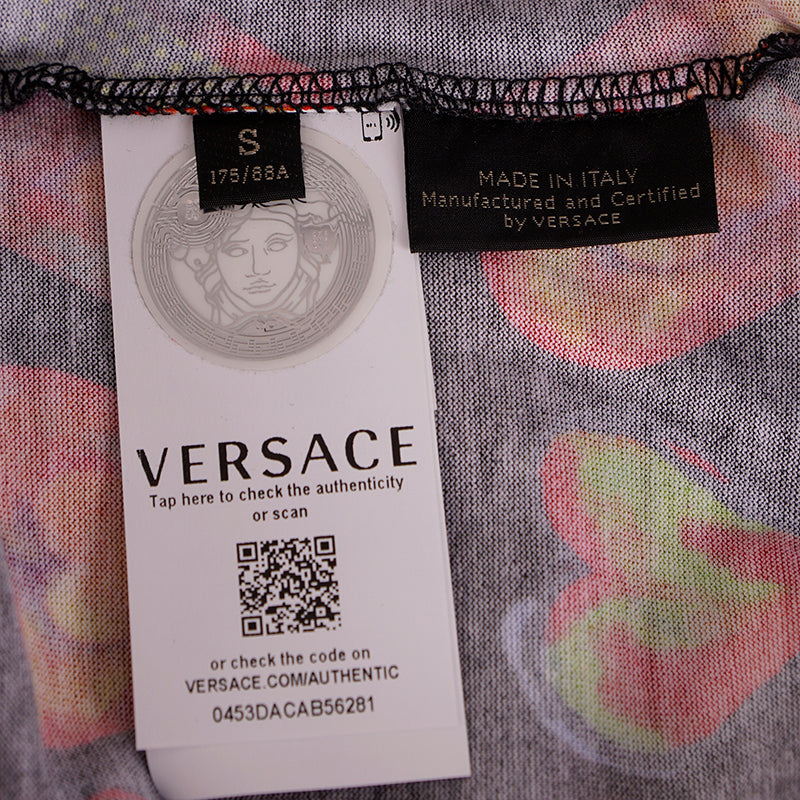 sz S NEW $650 VERSACE Mens Black 100% Cotton Red Heart RUNWAY Print Crew Neck T-SHIRT
