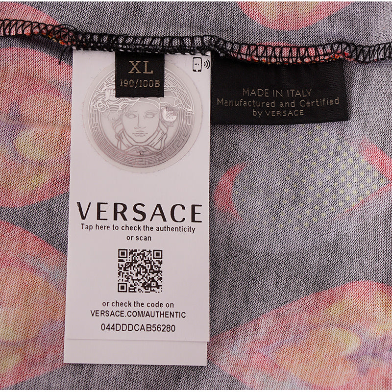 sz S NEW $650 VERSACE Mens Black 100% Cotton Red Heart RUNWAY Print Crew Neck T-SHIRT