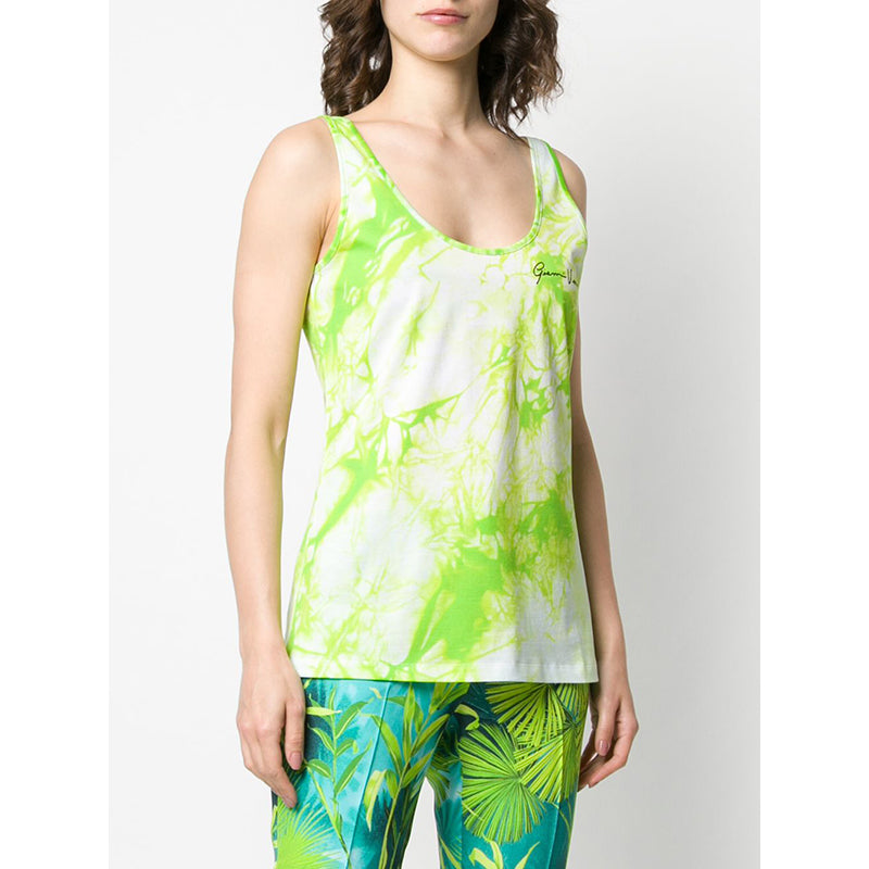 40 NEW $495 VERSACE RUNWAY Jungle Green LIME TIE DYE LOGO Sleeveless TANK TOP