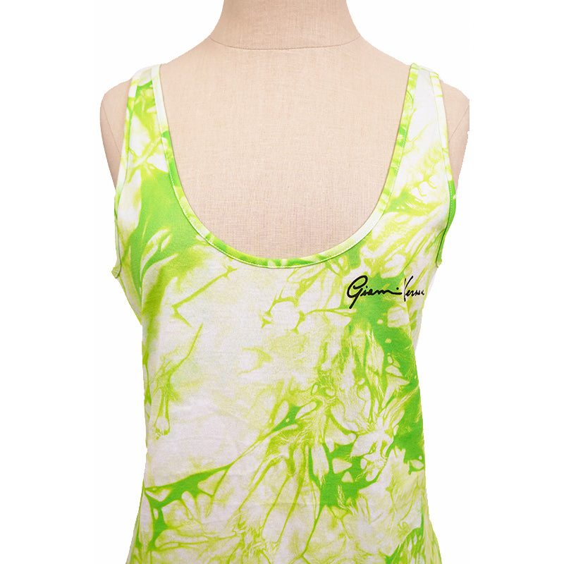 40 NEW $495 VERSACE RUNWAY Jungle Green LIME TIE DYE LOGO Sleeveless TANK TOP