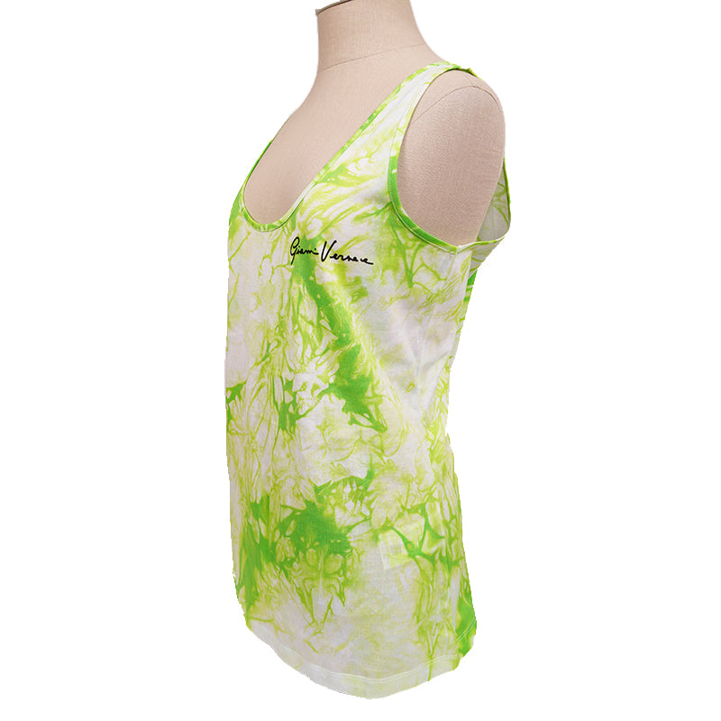 40 NEW $495 VERSACE RUNWAY Jungle Green LIME TIE DYE LOGO Sleeveless TANK TOP