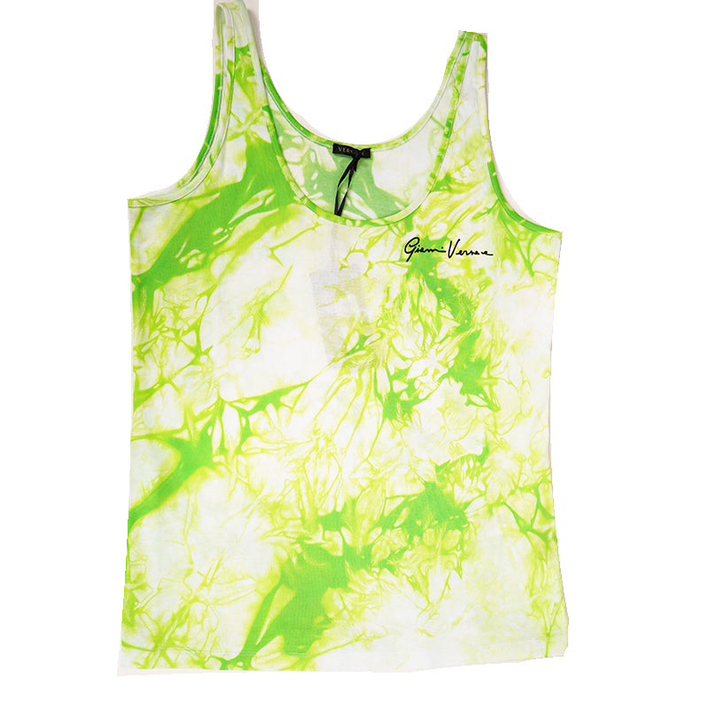 40 NEW $495 VERSACE RUNWAY Jungle Green LIME TIE DYE LOGO Sleeveless TANK TOP