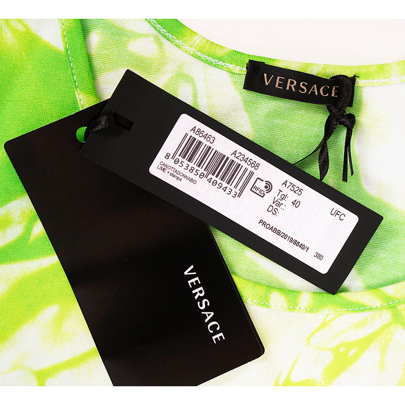 40 NEW $495 VERSACE RUNWAY Jungle Green LIME TIE DYE LOGO Sleeveless TANK TOP