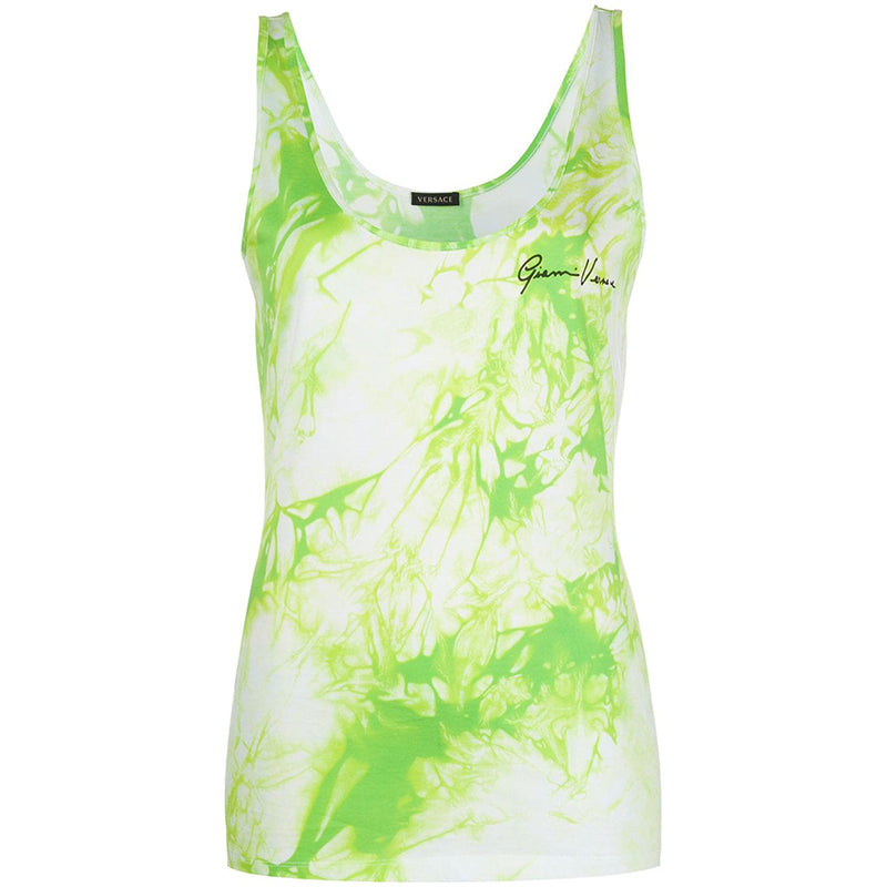 40 NEW $495 VERSACE RUNWAY Jungle Green LIME TIE DYE LOGO Sleeveless TANK TOP