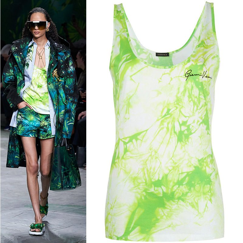 40 NEW $495 VERSACE RUNWAY Jungle Green LIME TIE DYE LOGO Sleeveless TANK TOP