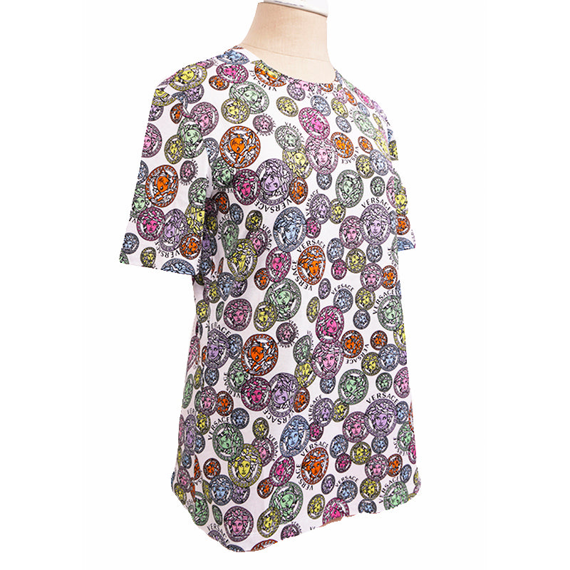 sz 38 NEW $690 VERSACE Woman's White AMPLIFIED MEDUSA LOGO PRINT T-Shirt Tee TOP