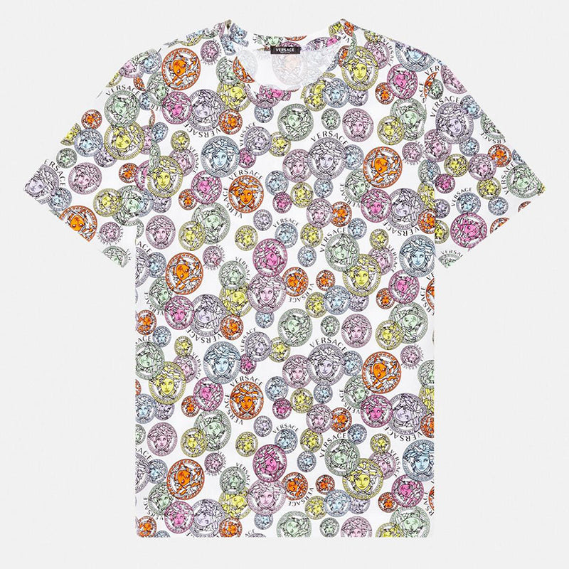 sz 38 NEW $690 VERSACE Woman's White AMPLIFIED MEDUSA LOGO PRINT T-Shirt Tee TOP