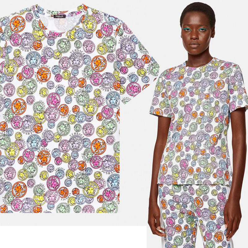 sz 38 NEW $690 VERSACE Woman's White AMPLIFIED MEDUSA LOGO PRINT T-Shirt Tee TOP