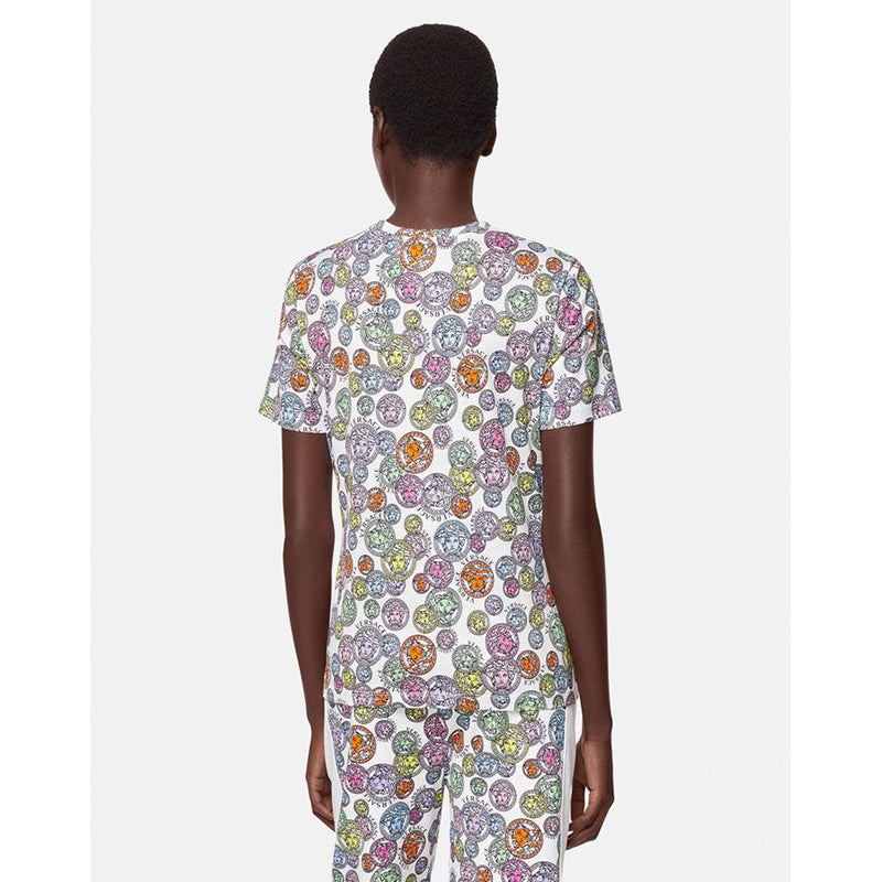 sz 38 NEW $690 VERSACE Woman's White AMPLIFIED MEDUSA LOGO PRINT T-Shirt Tee TOP