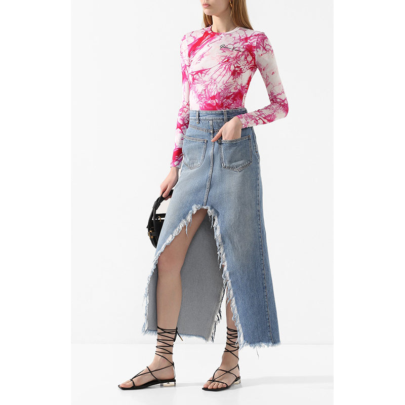sz 42 NEW $675 VERSACE RUNWAY Pink TIE DYE Signature LOGO Jersey Soft KNIT TOP