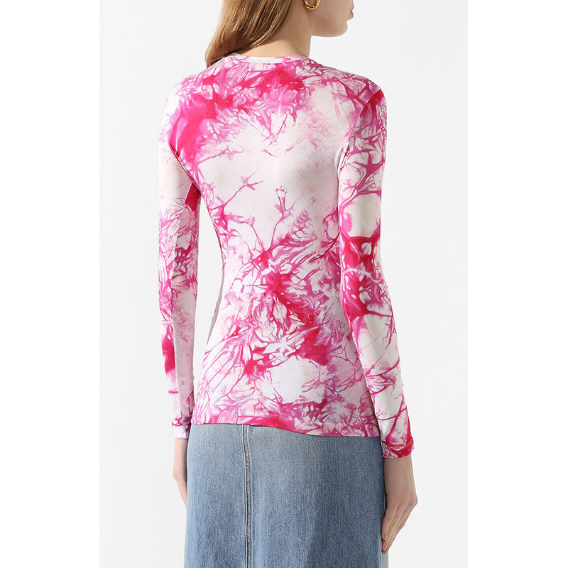 sz 42 NEW $675 VERSACE RUNWAY Pink TIE DYE Signature LOGO Jersey Soft KNIT TOP