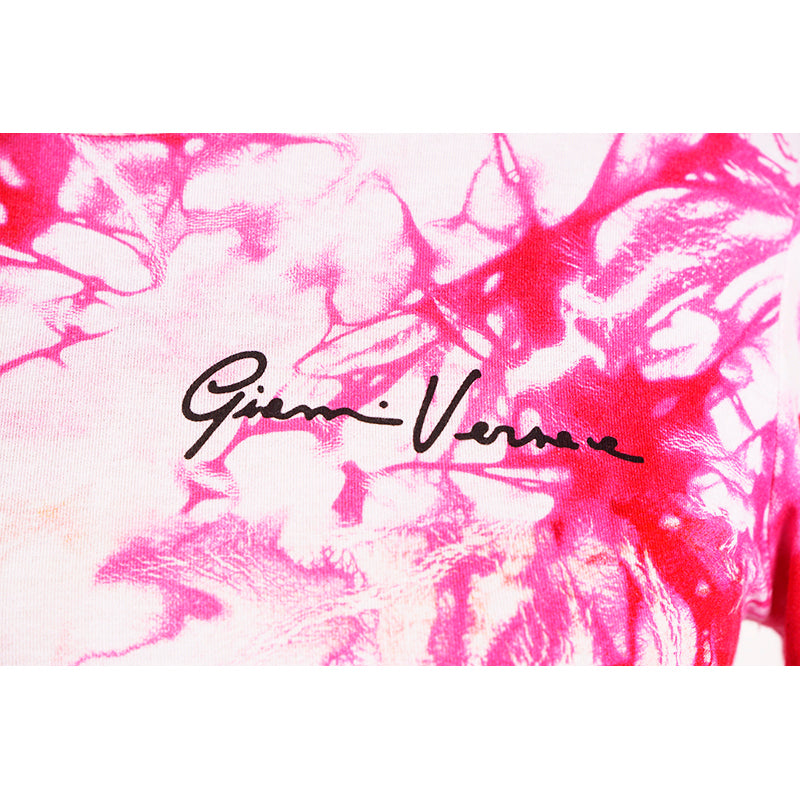 sz 42 NEW $675 VERSACE RUNWAY Pink TIE DYE Signature LOGO Jersey Soft KNIT TOP